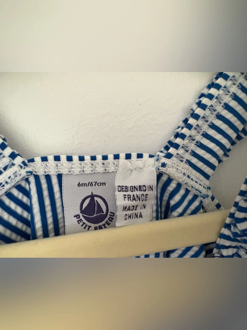 Petit Bateau Blue & White Striped Ruffle One-Piece Baby Swimsuit